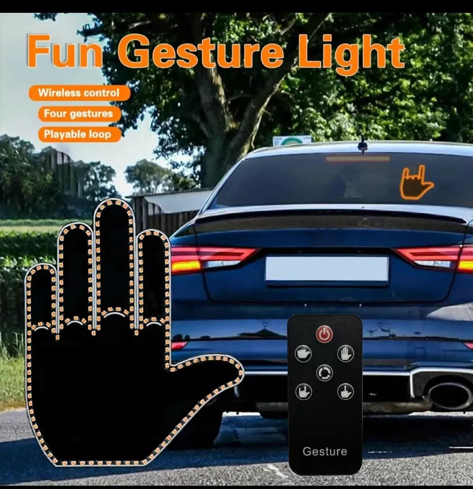 Fun LED Finger Hand Gesture Light β Remote-Controlled Car Back Window Sign | Expressive 4-in-1 LED