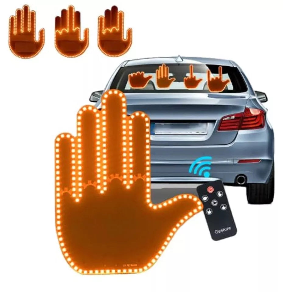 Fun LED Finger Hand Gesture Light β Remote-Controlled Car Back Window Sign | Expressive 4-in-1 LED