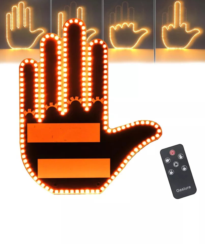 Fun LED Finger Hand Gesture Light β Remote-Controlled Car Back Window Sign | Expressive 4-in-1 LED