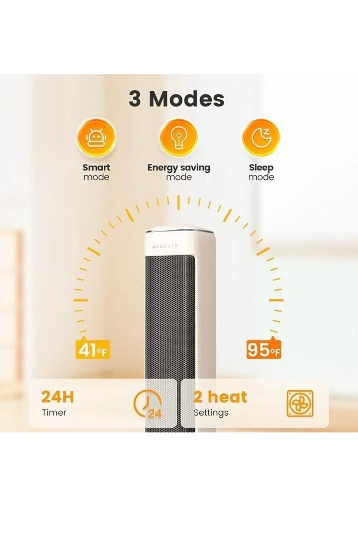 Airmate 25" Large Room Tower Heaters for Indoor Use, 1500W PTC