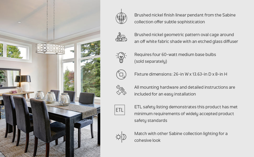 Kichler Sabine Brushed Nickel Pendant Light – Large Modern Drum Fixture with Etched Glass (22"+, Contemporary Design)
