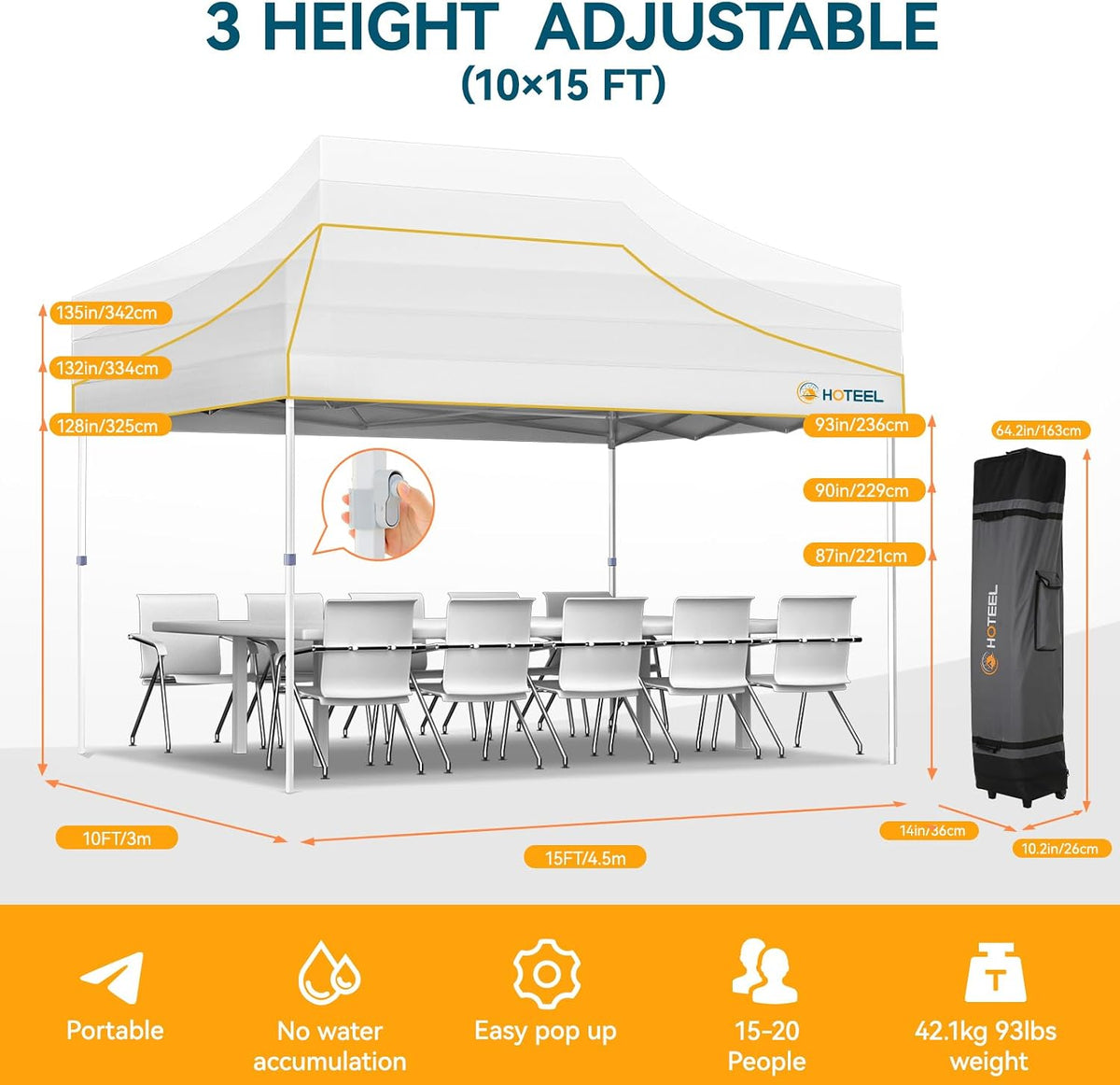 Hoteel 10x15 Pop Up Canopy Tent, Heavy Duty with 4 Sidewalls, Commercial