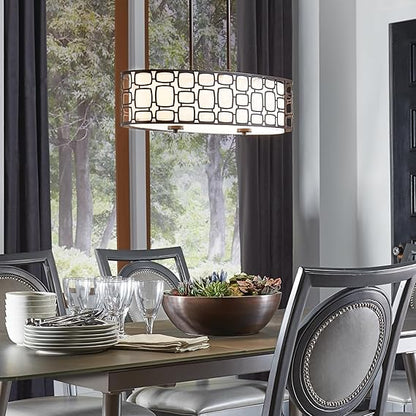 Kichler Sabine Brushed Nickel Pendant Light – Large Modern Drum Fixture with Etched Glass (22"+, Contemporary Design)